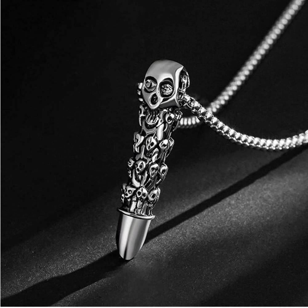 Stainless Steel Skull Bullet Necklace